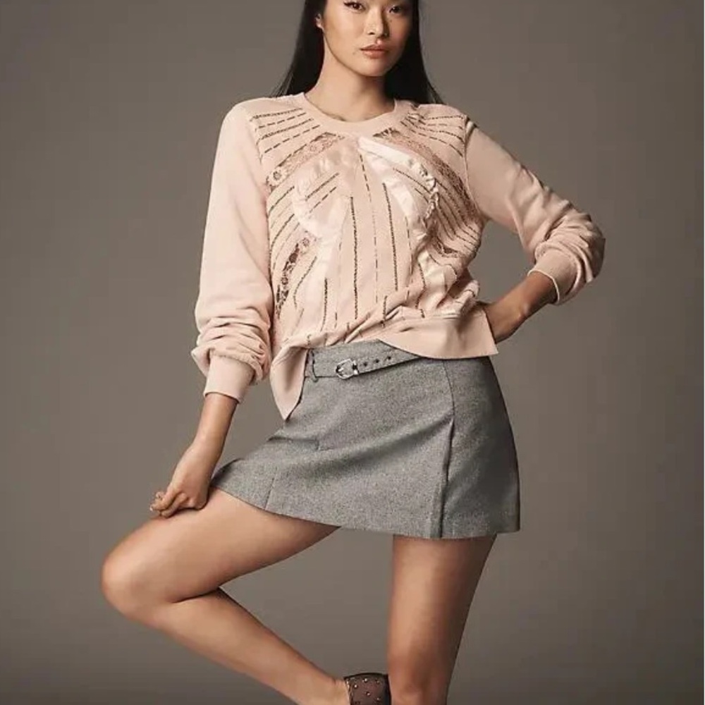 Anthropologie Beaded Bow Sweatshirt Top S